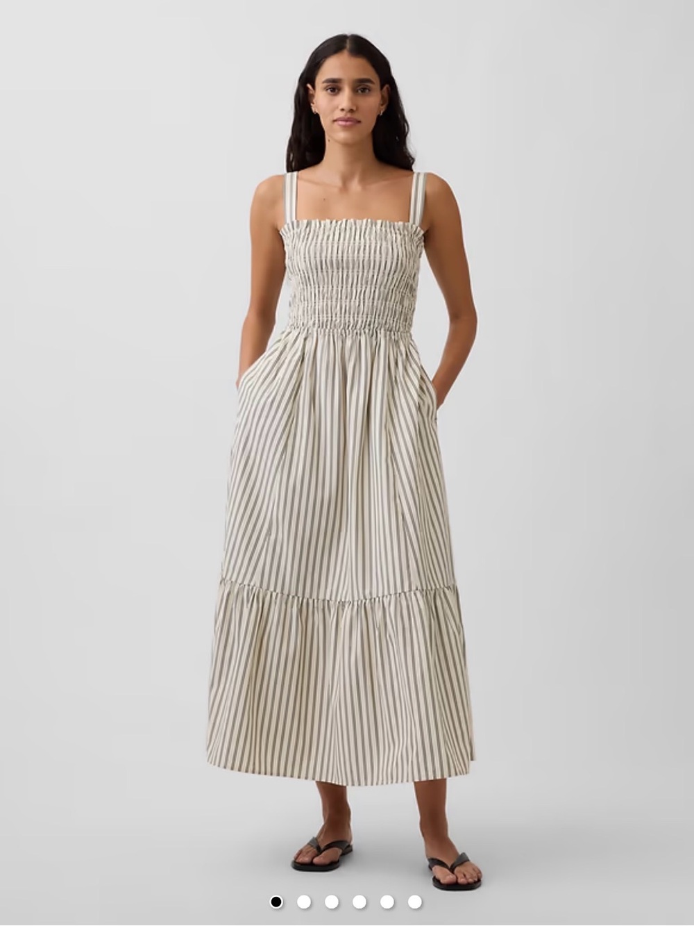 Gap Poplin Smocked-Bodice Maxi Dress - Ivory Beige Stripe